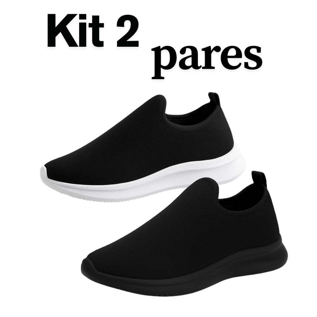 2 pares Tênis Meia Feminino Caminhada Sem Cadarço Descubra o conforto do nosso tênis feminino preto bordo