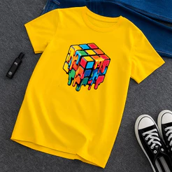 Camiseta Gamer Cubo Mágico Infantil Juvenil 100% Algodão Amarela Geek, Criativa e Confortável