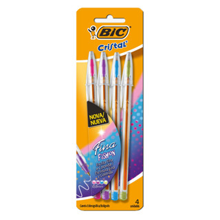 Caneta esferográfica Cristal Fina Fashion 0.8 RS/RX/AZ/VD com 4 unidades Bic em Oferta na Shopee