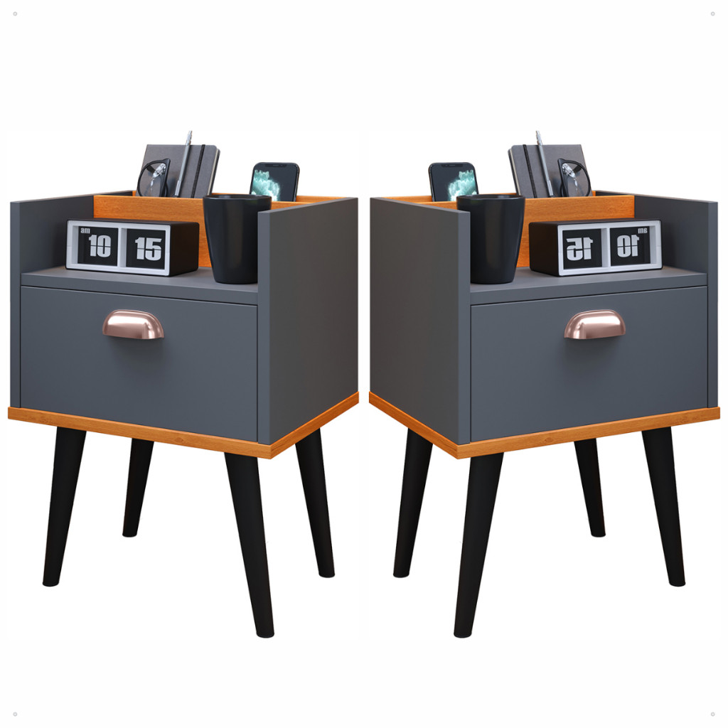 KIT 2 Mesa de Cabeceira com Gaveta Retrô Milena com Puxador Concha Varias Cores em Oferta na Shopee