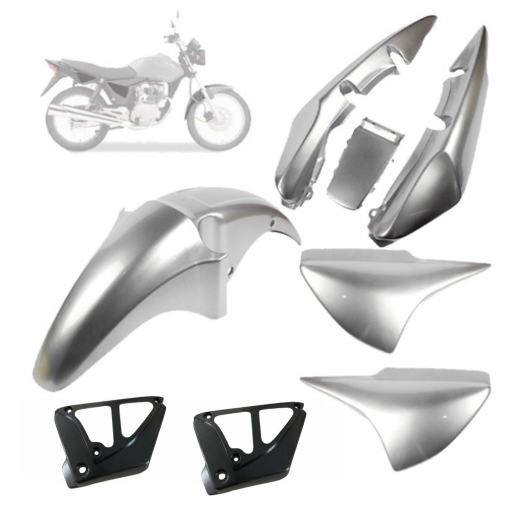 Kit Carenagem Completo Titan 150 Prata 2006 a 2008 Tampa Lateral + Rabeta + Paralama Dianteiro+ Complemento Tampa Latera