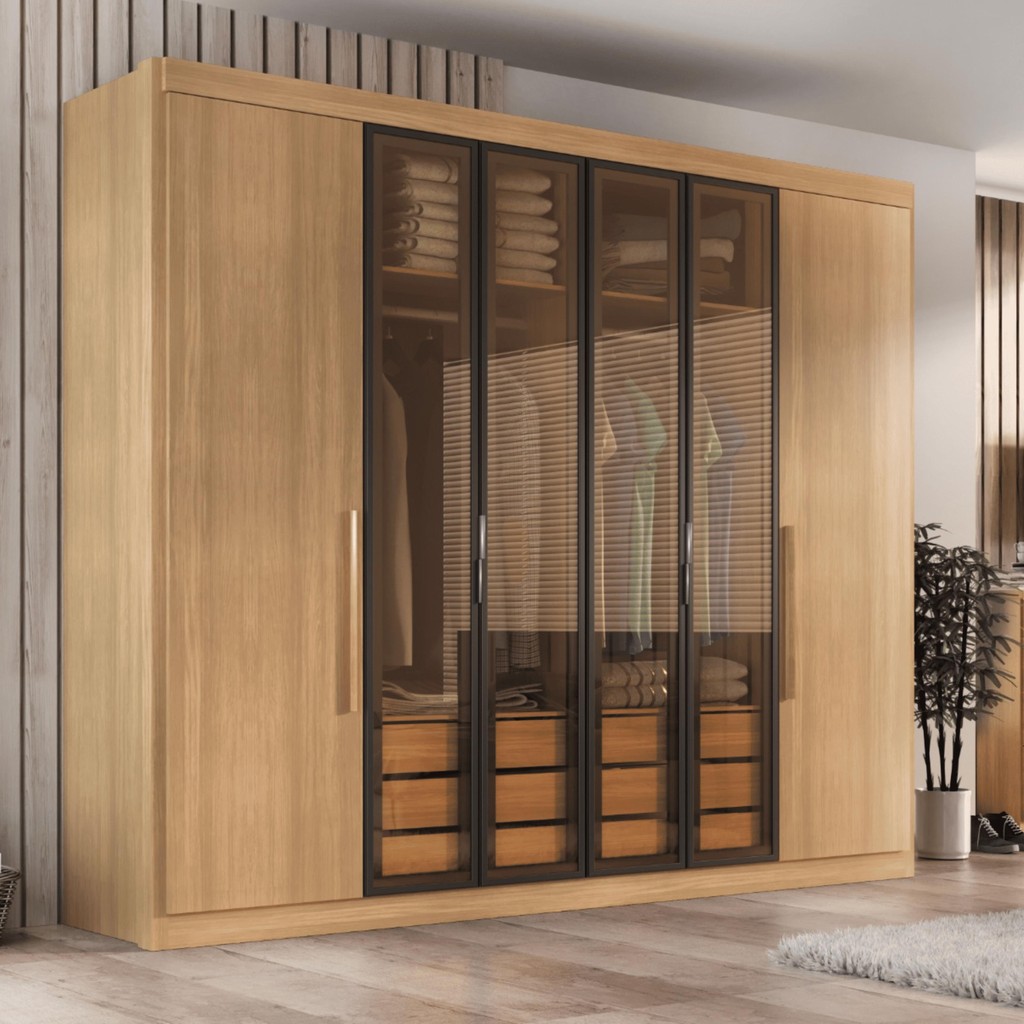 Guarda Roupa Casal Valencia 6 Portas 6 Gav C/ Vidro Reflecta em Oferta na Shopee