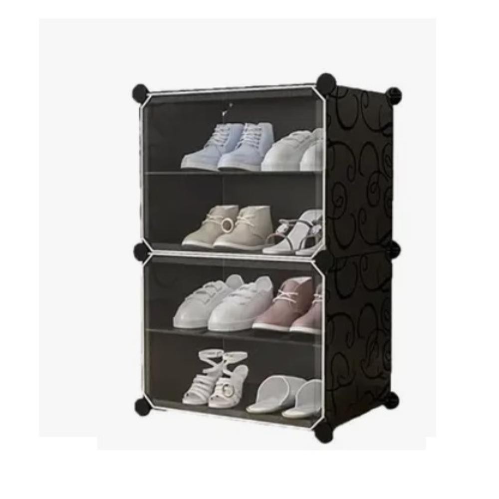 Armário Sapateira PRETO Organizador de Roupas Brinquedos Calçados Desmontável 4 Prateleiras Portátil