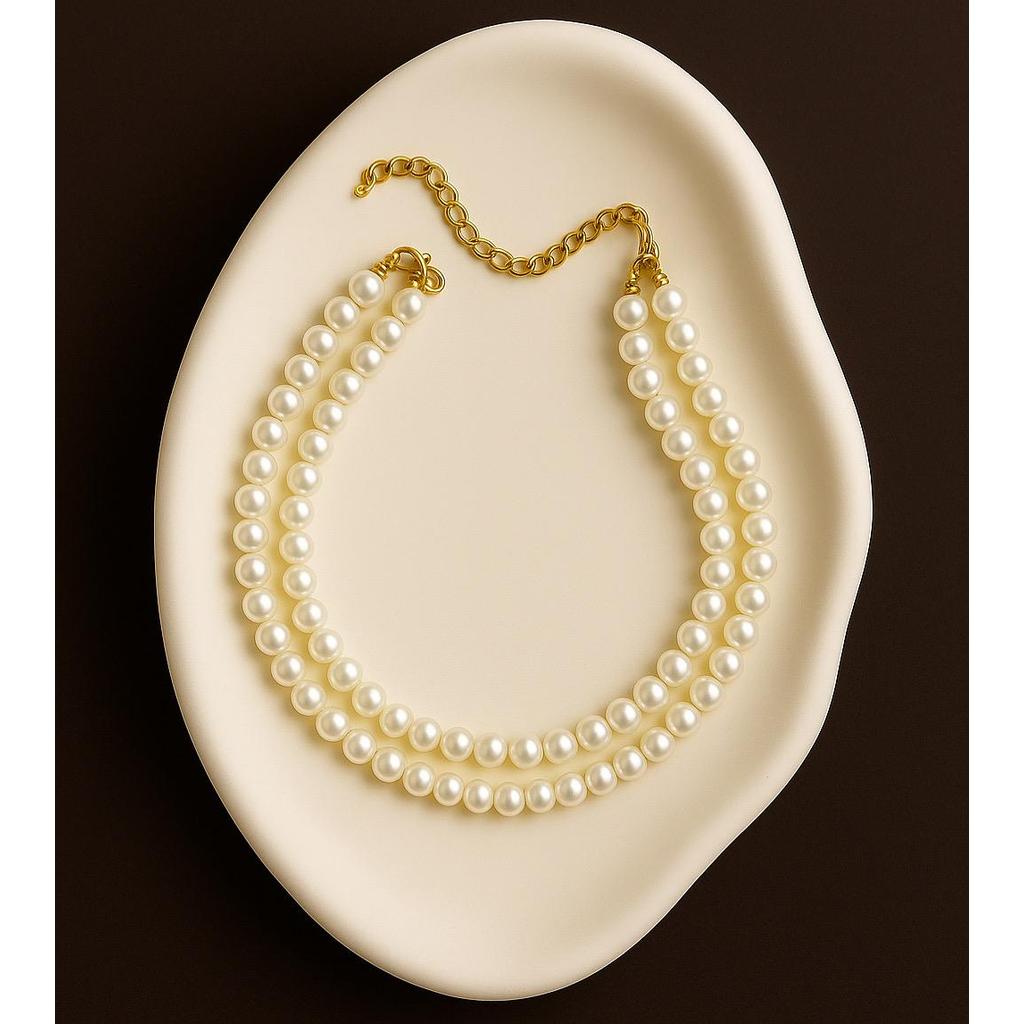 Colares choker colar de pérolas duplo banhado ouro e prata