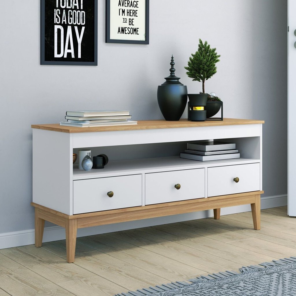 Rack - Colonial 1200cm X 600cm X 410cm 3 Gavetas Mel/Branco em Oferta na Shopee