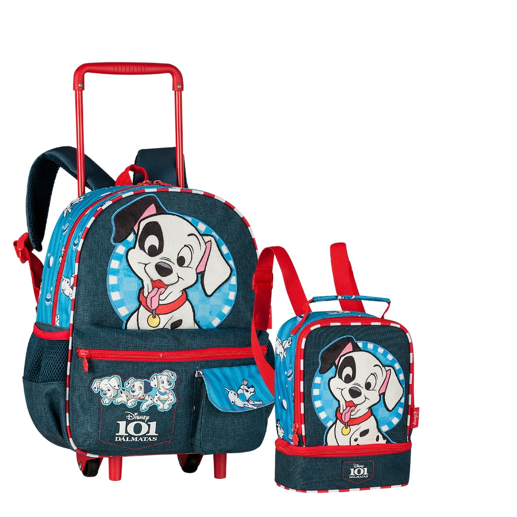 Kit Mochila De Rodinhas 101 Dálmatas Disney Escolar C/ Lancheira Térmica Ideal Para Passeios E Creche Infantil - Clio