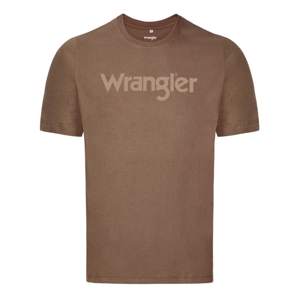 Camiseta Wrangler Masculina Clássica Marrom Manga Curta Estampada Regular Reta