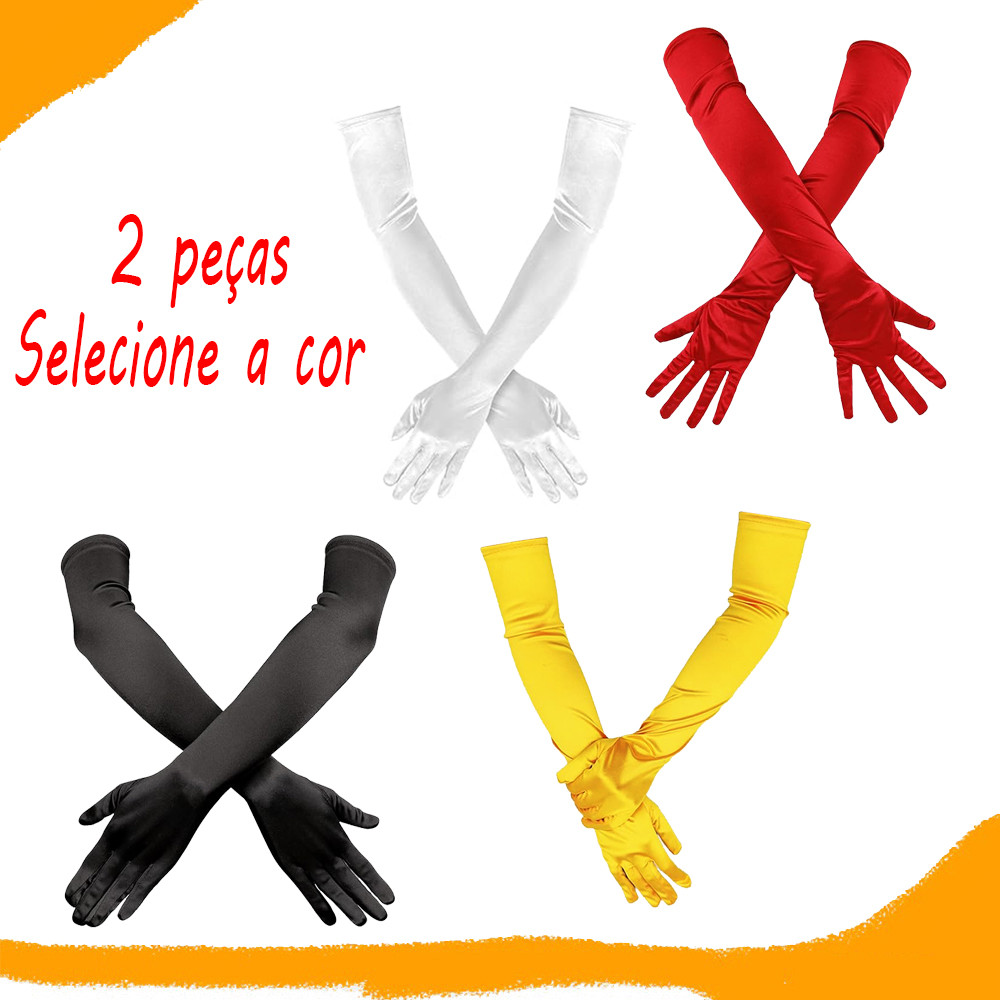 2 peças Luvas femininas longas de cetim elásticas até o cotovelo 51 cm, luvas de festa de femininas melindrosa
