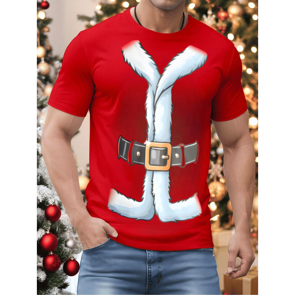 Camiseta Masculina Estampa Natalina Casaco Papai Noel Camisa Malha 100% Algodão Manga Curta