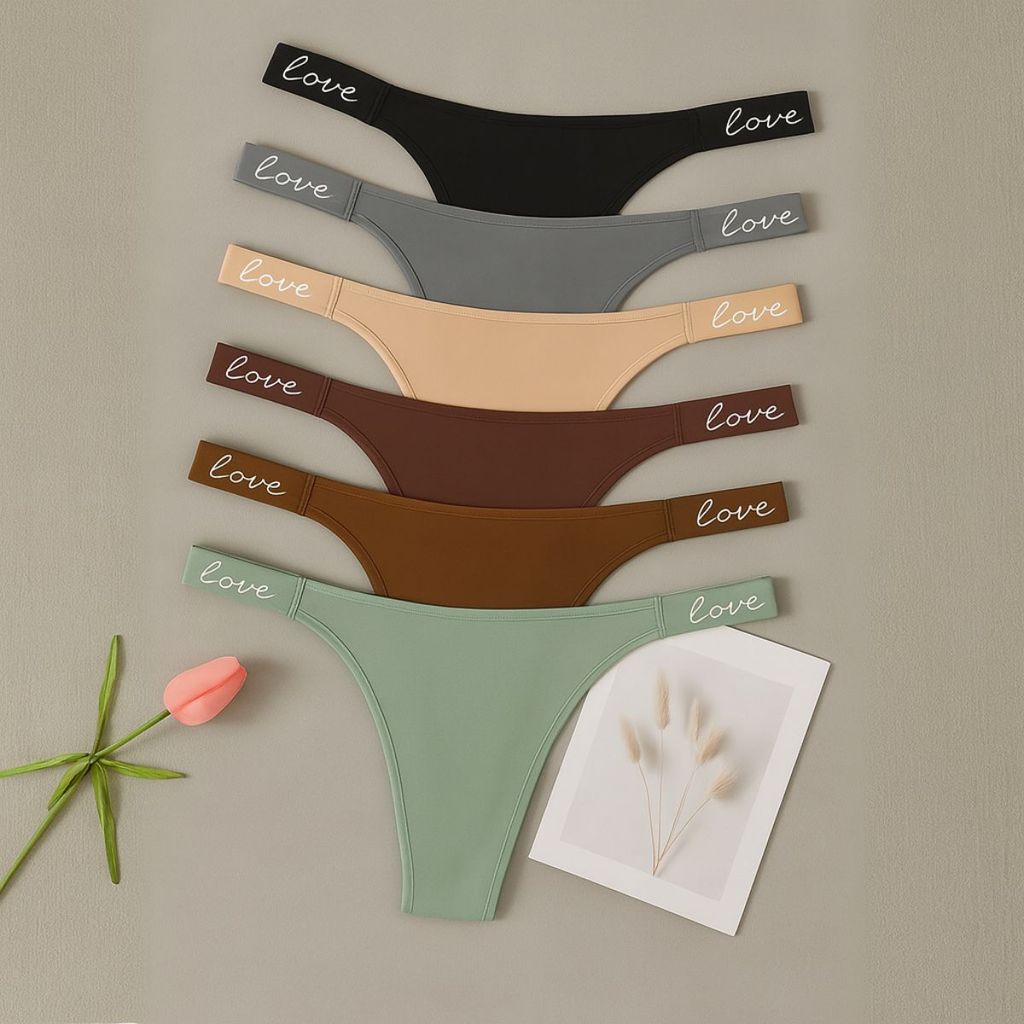 Kit 6 Calcinha Fio Dental de Poliamida com Elástico LOVE Confortável e Moderna para o Dia a Dia em Oferta na Shopee