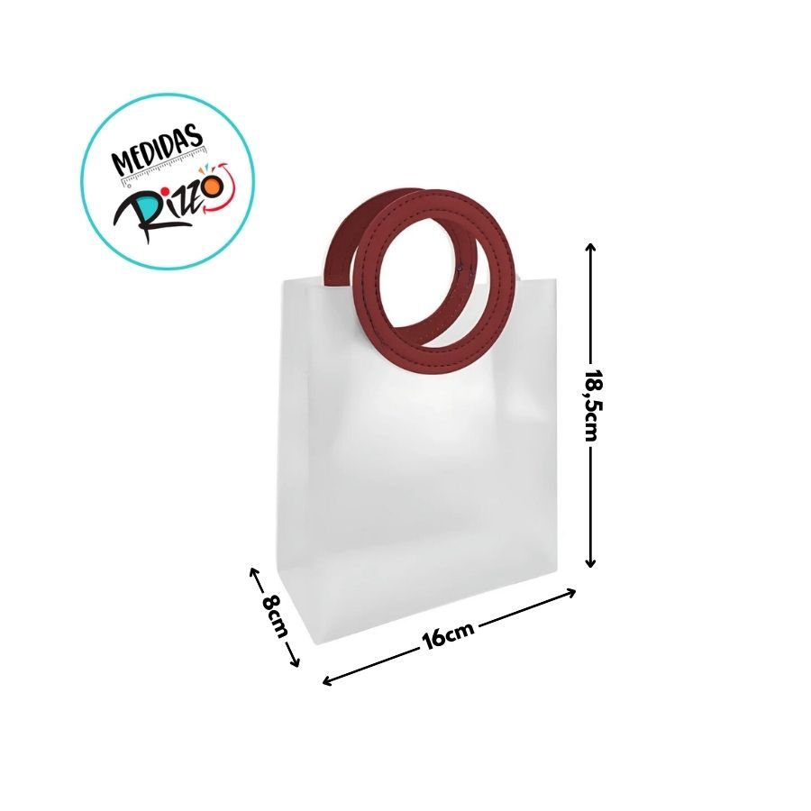 Sacola Transparente Fosca PVC com Alça Redonda de Couro Marsala - 18,5x16x8cm - 10 unidades · foto 2