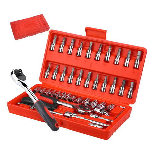 Kit Completo Conjunto De Chaves Ferramentas 46 Peças - Fenda, Philips, Catraca, Allen, Torx, Soquete em Oferta na Shopee