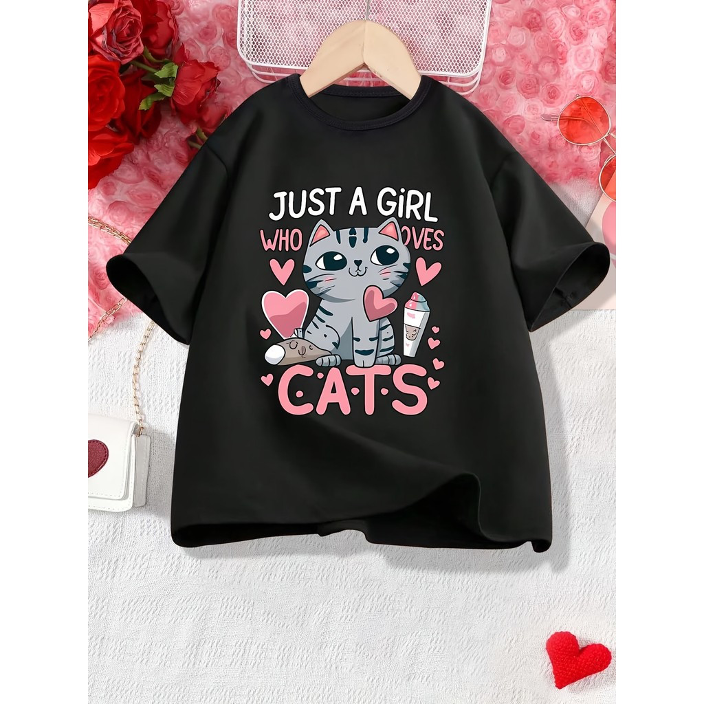 [Camiseta Premium em Algodão Puro]SISI Camiseta Feminina Plus Size Gato Coração Fofo Unissex Shirt Oversized 100%Algodão