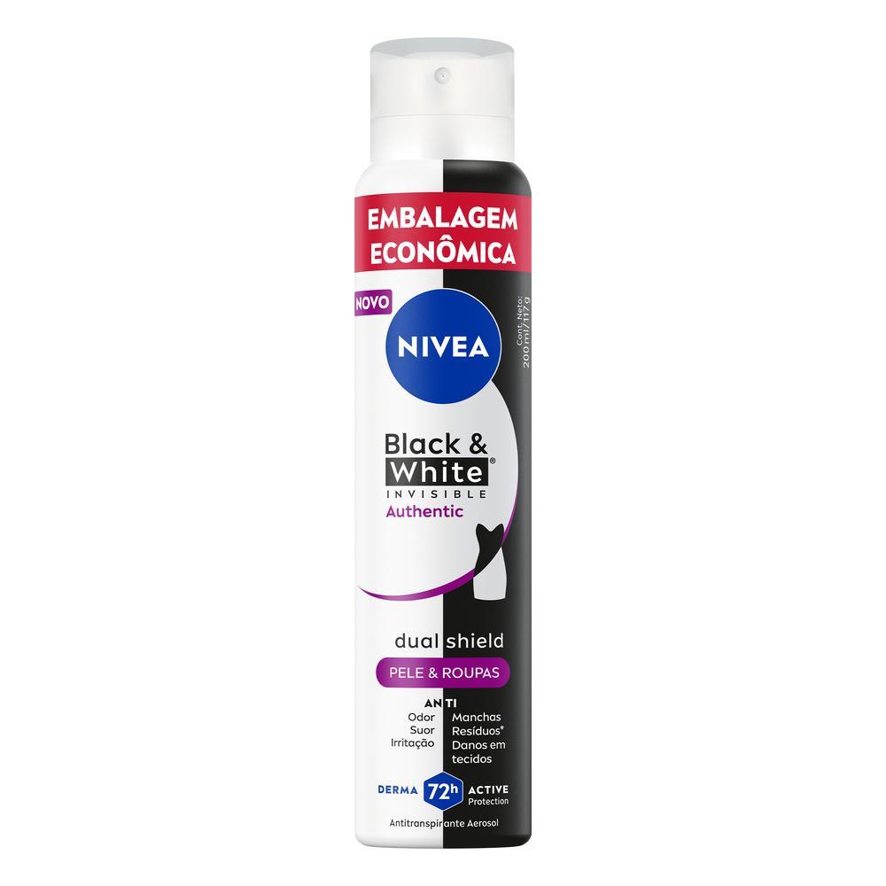 Desodorante Aerossol NIVEA Antitranspirante Black & White Invisible Authentic 200ml