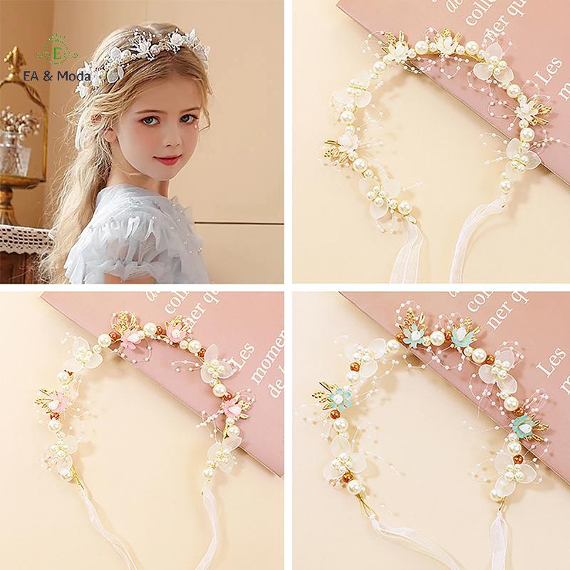 EA & Moda Primavera Boêmio Meninas Nupcial Pérola Cabelo Cocar Flor Grinalda Noiva Guirlanda Cabeça Argola Jóias De Cria