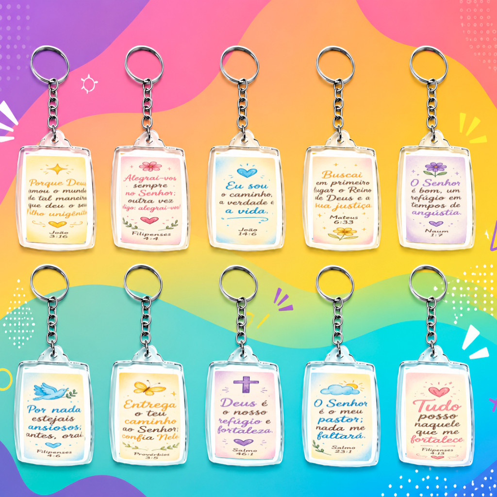 Kit 10 Chaveiros Versículos Bíblicos para Revenda Atacado