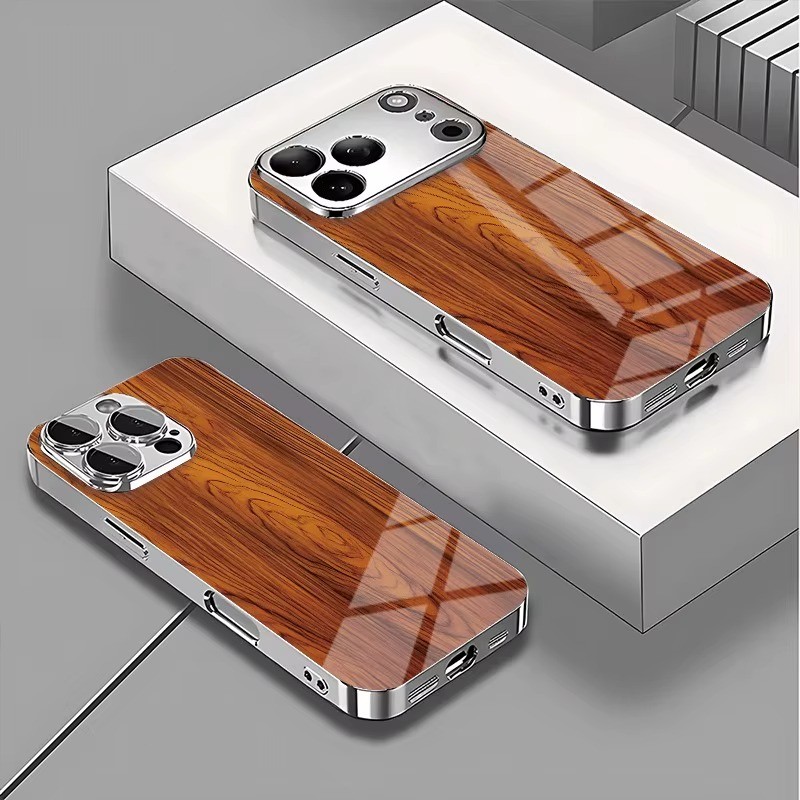 Textura Madeira Brilhante Capa Para iPhone 17 Air 13 11 12 14 15 16 Plus Pro Max XR Normal Proteção Anti Queda