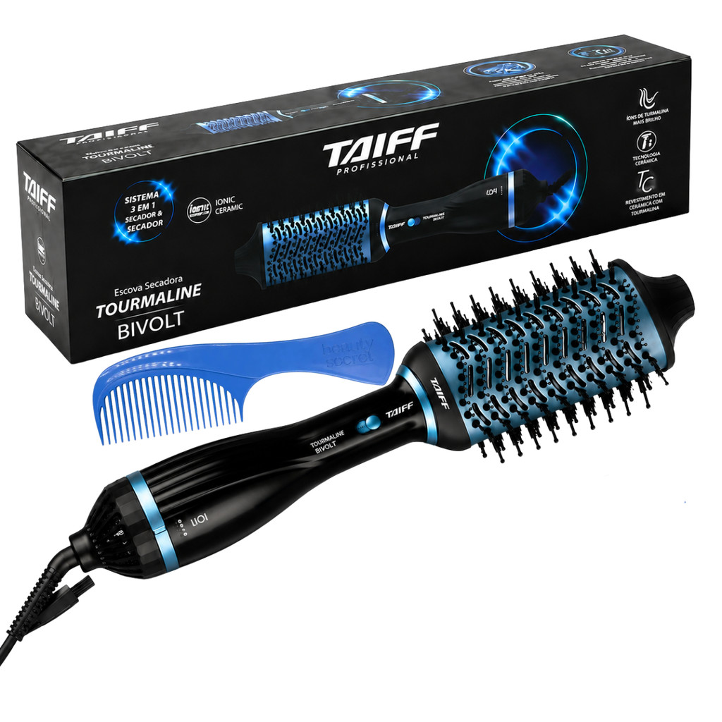 Kit Escova Secadora Taiff Tourmaline  1200w Bivolt + Pente Golfinho Beauty Secret