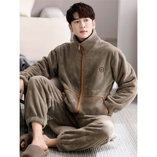 Pijamas masculinos inverno Coral velo engrossado mais velo outono inverno flanela masculino tamanho grande Casual estilo