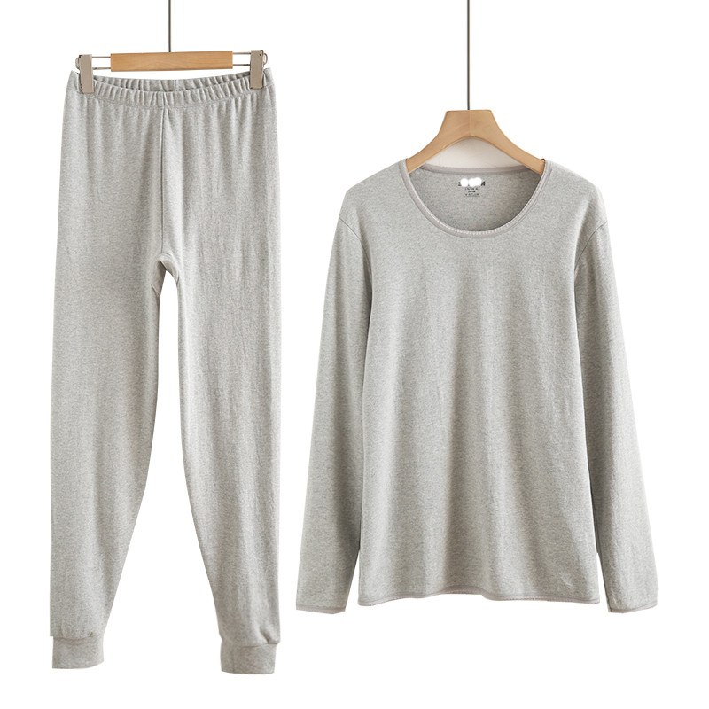 Roupas de outono calças compridas terno feminino algodão puro em torno do pescoço roupa interior térmica feminina Plus S