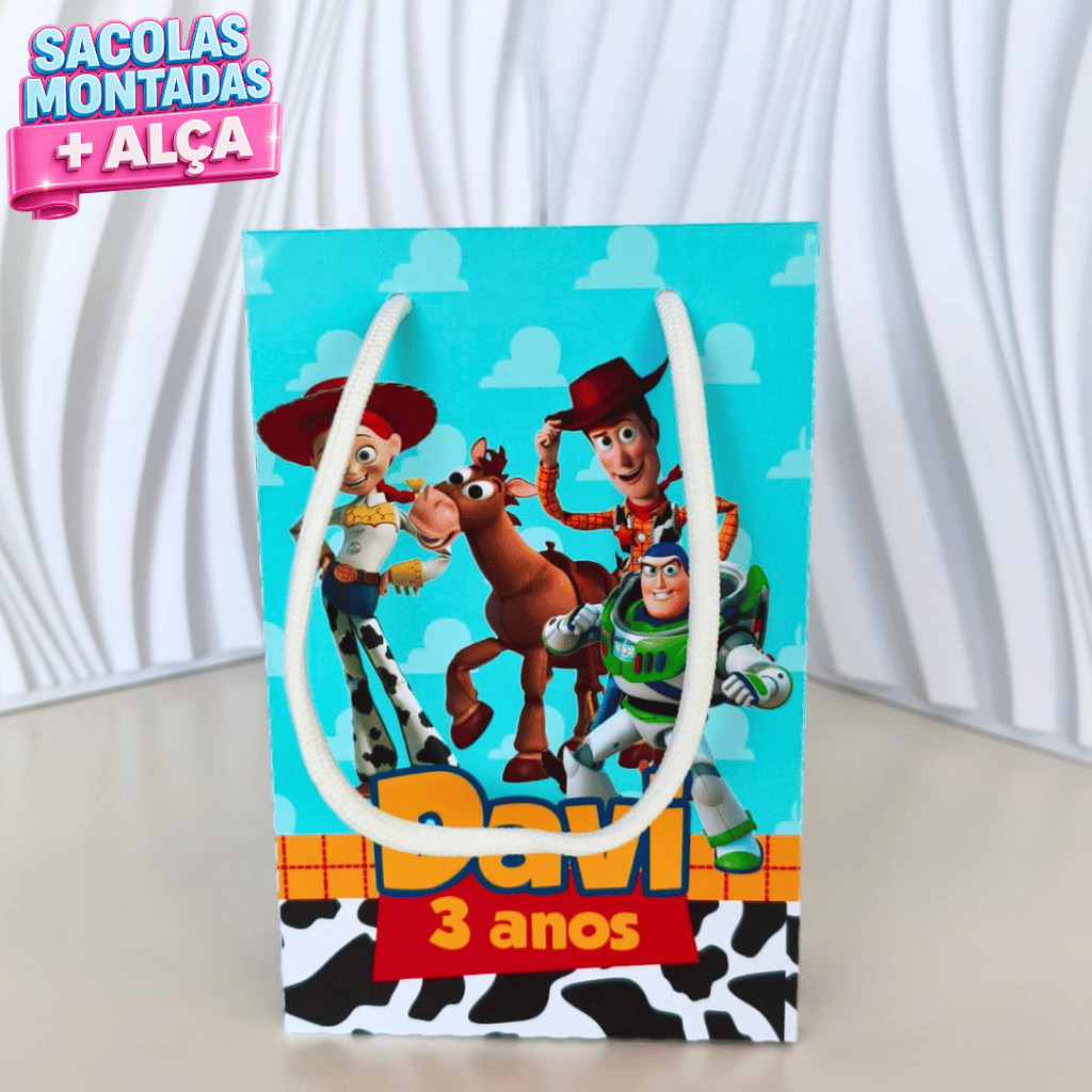 Sacolinha P Personalizada Toy Story | Woody e Buzz | Sacolinha Surpresa | Lembrancinha Festa Infantil | Aniversário