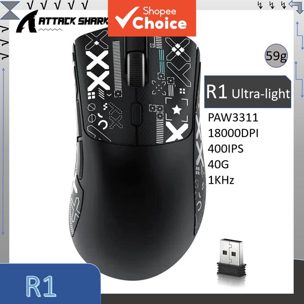 ATTACK SHARK R1 59g Mouse Ultraleve, PAW3311, 18000DPI, 400IPS, 40G, 1000Hz, Tri
