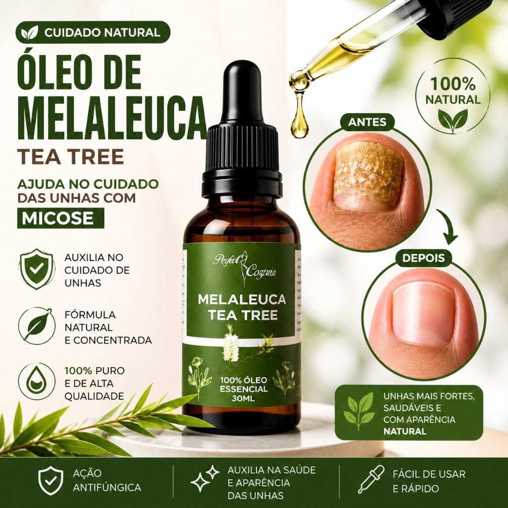 Óleo de Melaleuca Tea Tree 100% Puro 30ml para Unhas Fortes e Saudáveis