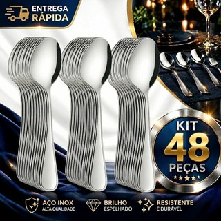 Jogo de Talheres 48 Peças Colher de Sopa em Aço Inox Jogo de Talher Colheres de Mesa PREMIUM
