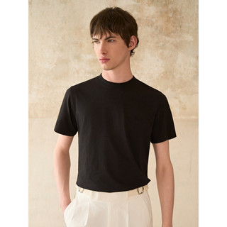 [Cool Feeling Antibacteriano] Jiyomon Camiseta Masculina de Manga Curta Preta Gola Redonda Verão Carta Bordada All-Ma