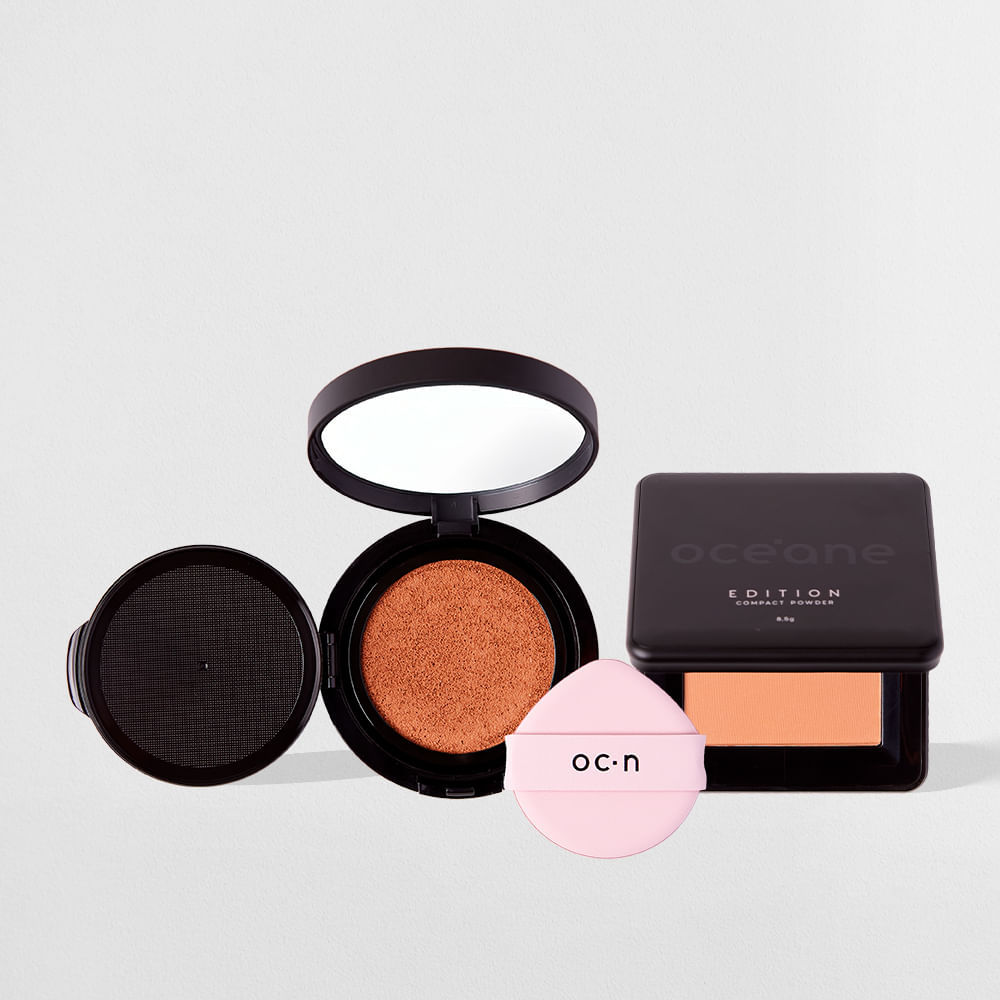 Kit Base Líquida Cushion 50 + Pó Compacto True Caramel Océane Edition (2 Produtos)