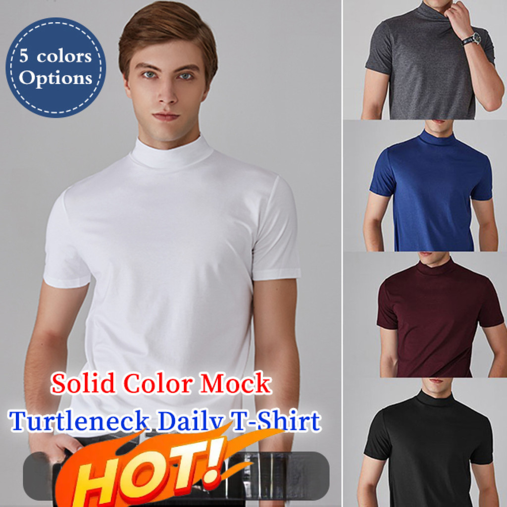 [Tendência Moderna] Camiseta masculina casual de cor sólida com gola meia/Diária/Básica masculina/Moda Masculina