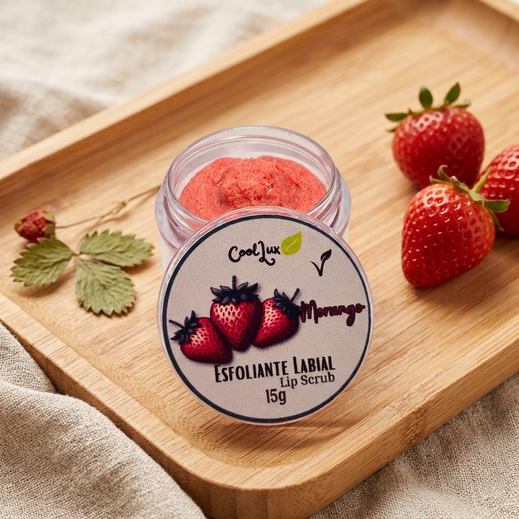 Esfoliante Labial Lip Scrub 15g Hidratante para Lábios Natural Vegano Morango Maracujá Menta