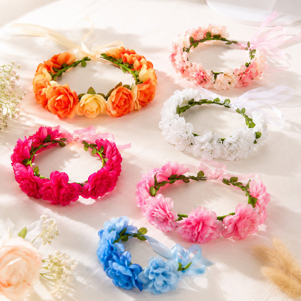 Kit 2 Coroa de Flores Artificial para Cabelo | Acessório Floral para Festa, Casamento e Fantasia