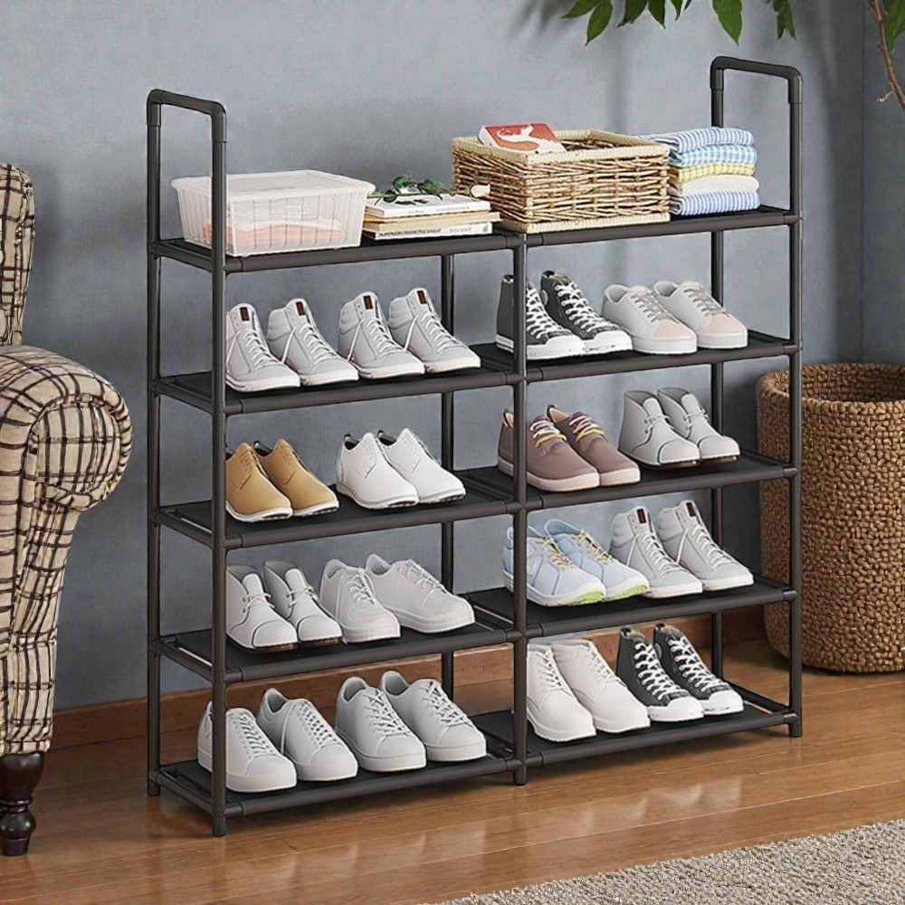 Estante Sapateira Multiuso 5 Prateleiras de Metal Organizador de Calçados Livros Roupas para Quarto Lavanderia Preto