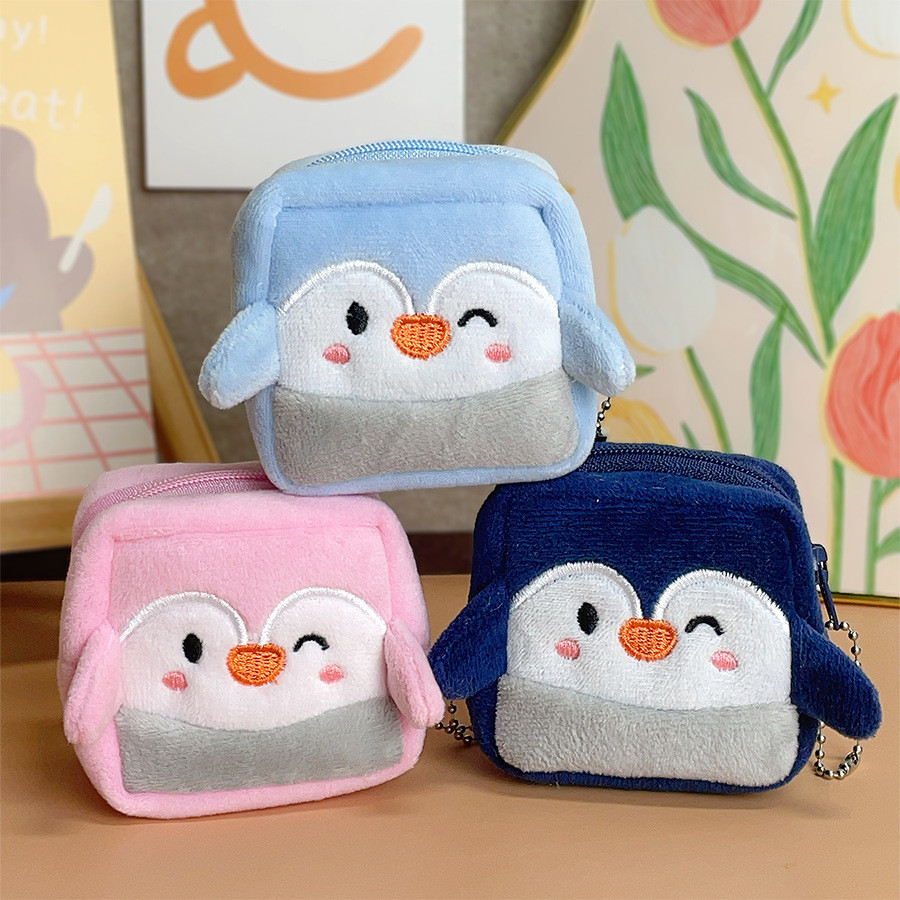 Carteira De Pinguim Quadrada Fofa E , Pelúcia Infantil , Pacote De Cabos De Dados Moedas