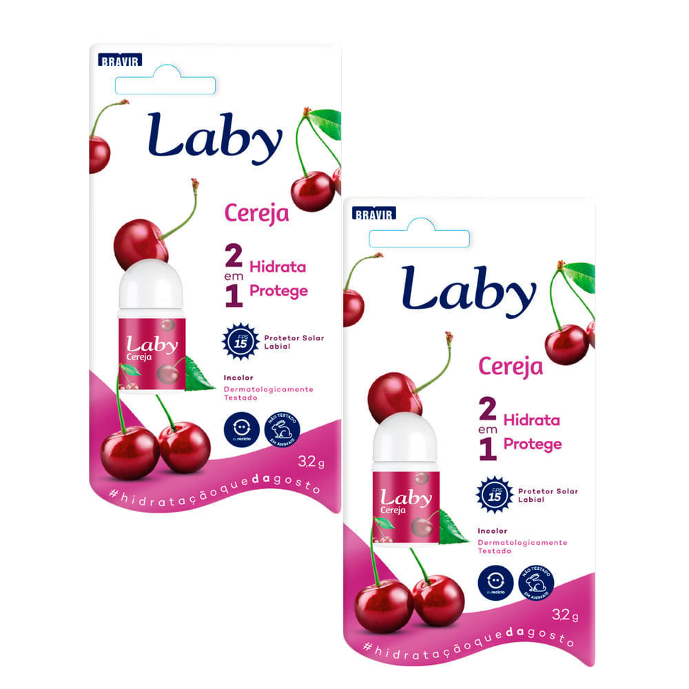 Kit 2 Protetor Solar Labial Laby FPS 15 Sabor Cereja com 3,2g