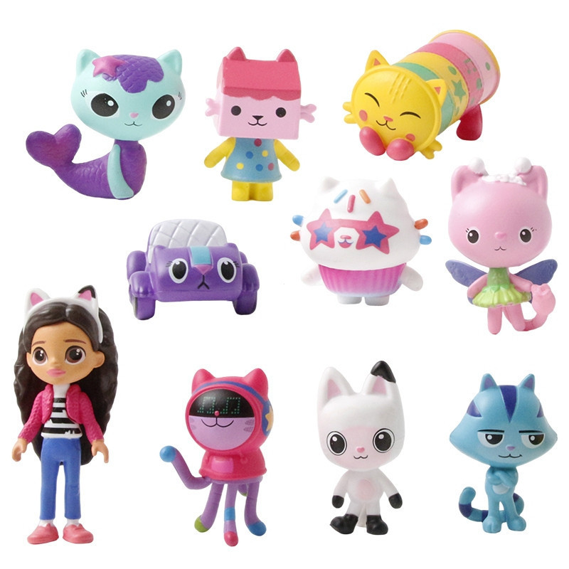 10 peças/conjunto 3-7cm desenho animado Gabby's Dollhouse anime Gabby girl cake cat mermaid pillow panda cat patas mouse