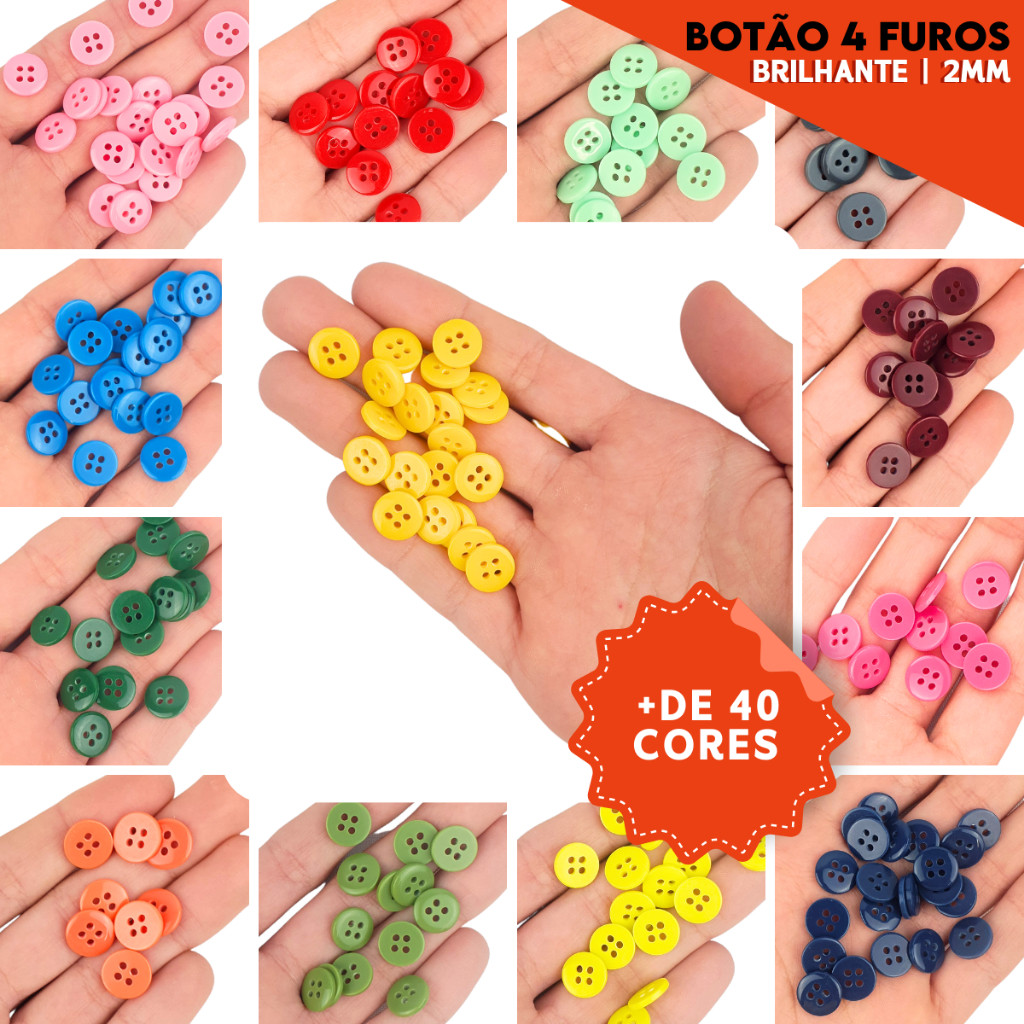Botão 4 Furos Brilhante 01485 - Pacote com 144 Unidades Várias Cores - 18  - Nybc
