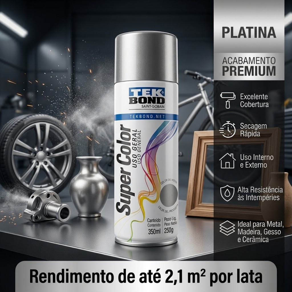 Tinta Spray Aerossol Uso Geral Platina 350ml  250g