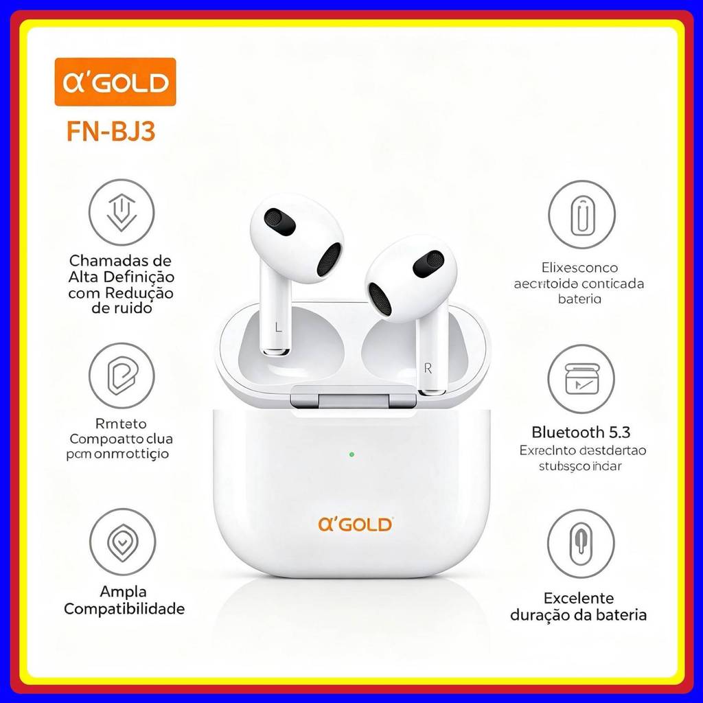 Fone de ouvido sem fio Bluetooth 5.4 touch prova agua original A'Gold Premium Compativel iOS e Android