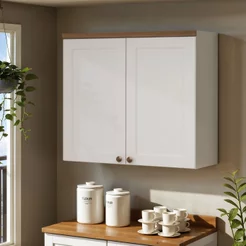 Armário Aéreo para Cozinha 2 Portas Provençais Iluminata Branco Branco