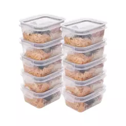 Kit 10 Potes Marmitas Hermética Fitness Alimentos Micro ondas Freezer Transparente 520 ml Plasútil
