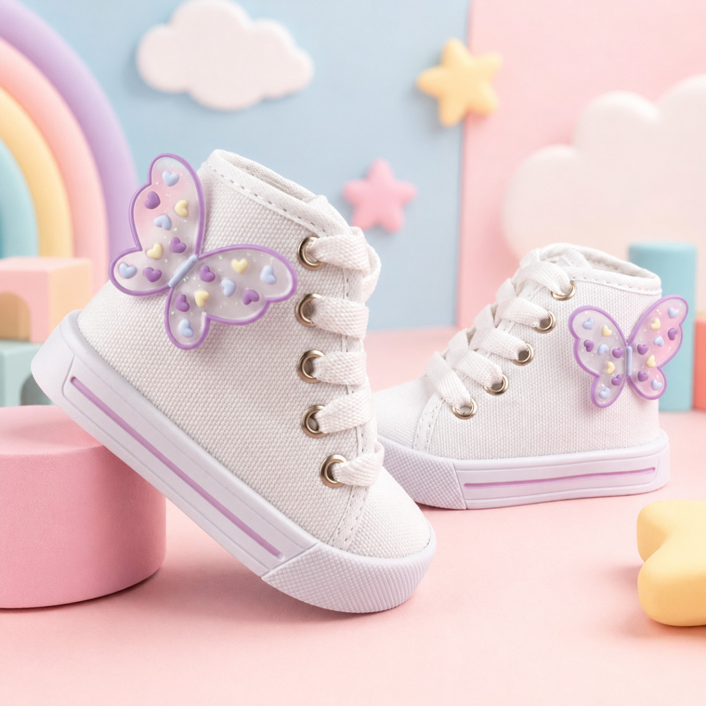 Tênis Infantil Menina Borboleta Cano Alto 16 a 27 Casual Primeiros Passos