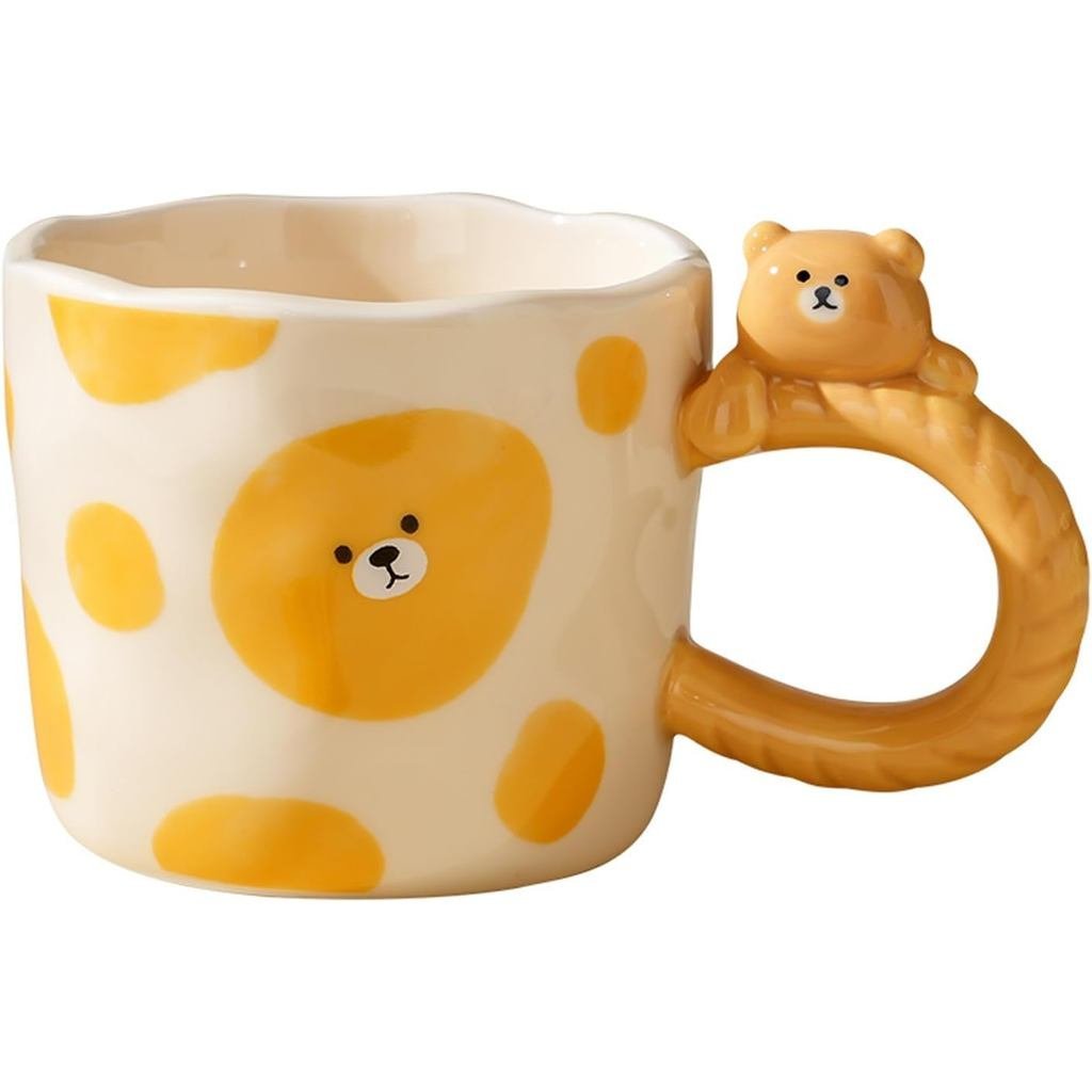 Caneca de Cerâmica 3D com Relevo de Urso de Desenho Animado - 11oz, Esculpida à Mão, Estatueta Fofa para Café, Presente 
