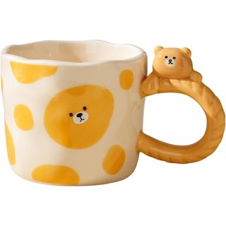 Caneca de Cerâmica 3D com Relevo de Urso de Desenho Animado - 11oz, Esculpida à Mão, Estatueta Fofa para Café, Presente 