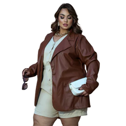 Blazer Feminina Couro Plus Size Gola De Lapela Betsabe