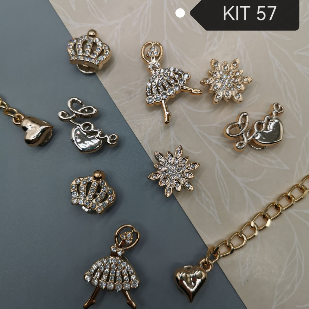 Pins \ Bottons para Babuche Dourada diversas decorações - Kit Com 10 para sandália Bailarina LOVEBALE — imagem 2 de 2