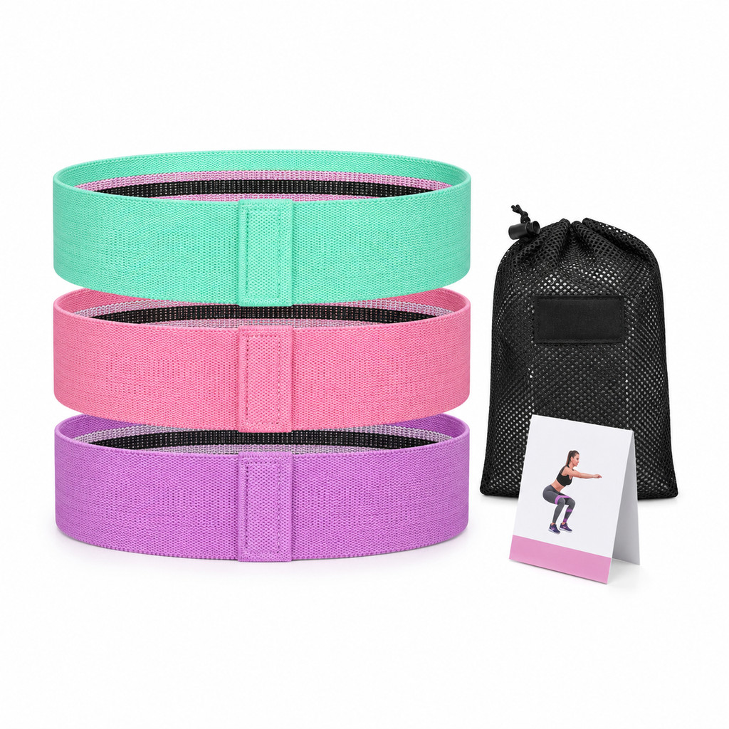 Kit 3 Faixas Elásticas de Resistência para Yoga Pilates Academia Treino Funcional Glúteos Pernas Alongamento