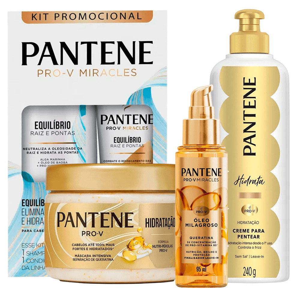 Kit Pantene Equilíbrio Shampoo + Condicionador + Creme + Máscara Hidratação + Ól