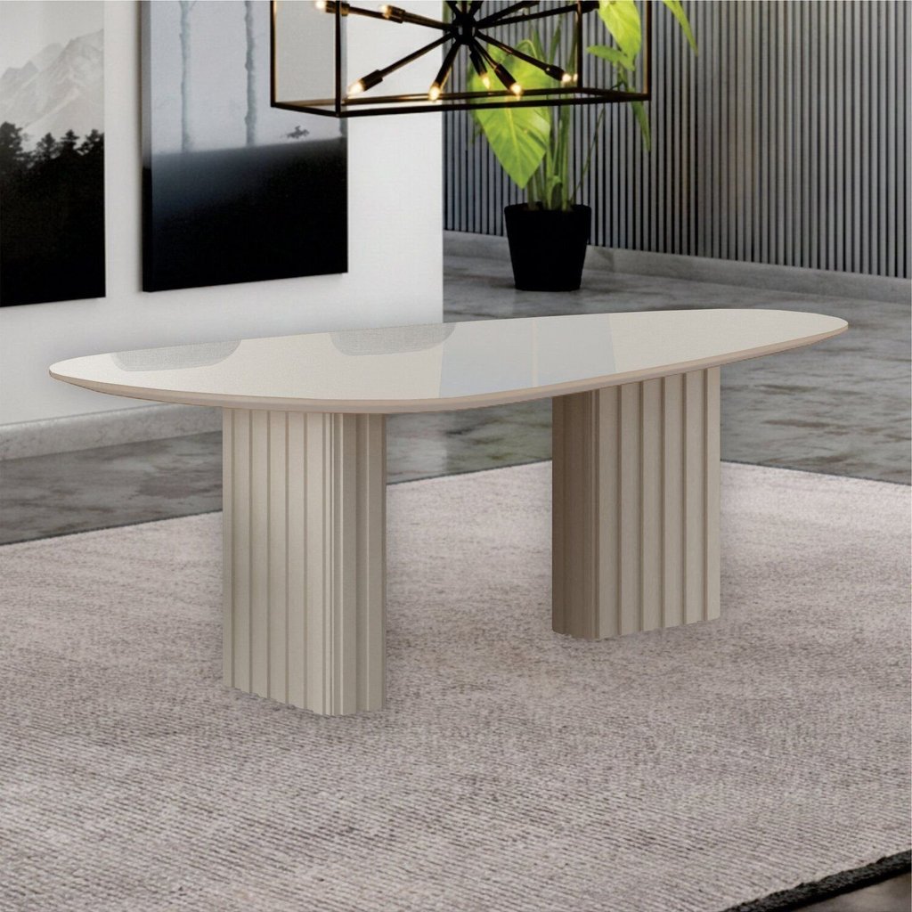 Mesa com Tampo Orgânico com Vidro Isis Bege/Off White Off White